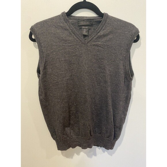Tahari Sweater Vest Womens XL Grey 100% Wool Knit Academia Collegiate Old Money - Picture 1 of 6